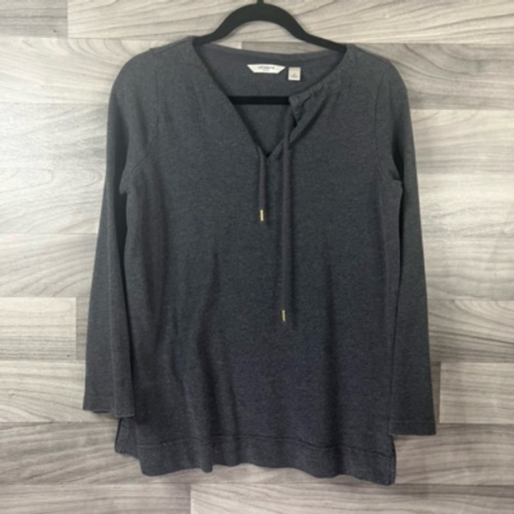 Liz Claiborne Womens Casual Top Gray Long Sleeve V Neck Tie Slits Pullover‎ M